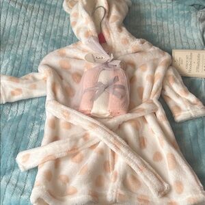 Adorable Cream and Pink Polka Dot Kids Pajama Robe